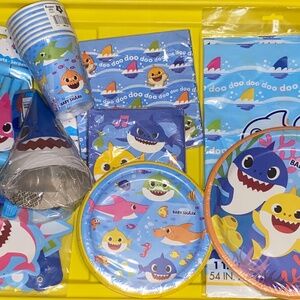 Baby Shark Party Supplies Set For 8 Plates Cups Napkins Banner Table Cover Hats